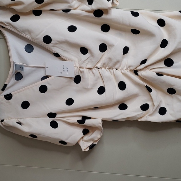 Women's Crepe Short Sleeve Midi Dress A New Day Beige Polka Dot - Picture 7 of 10